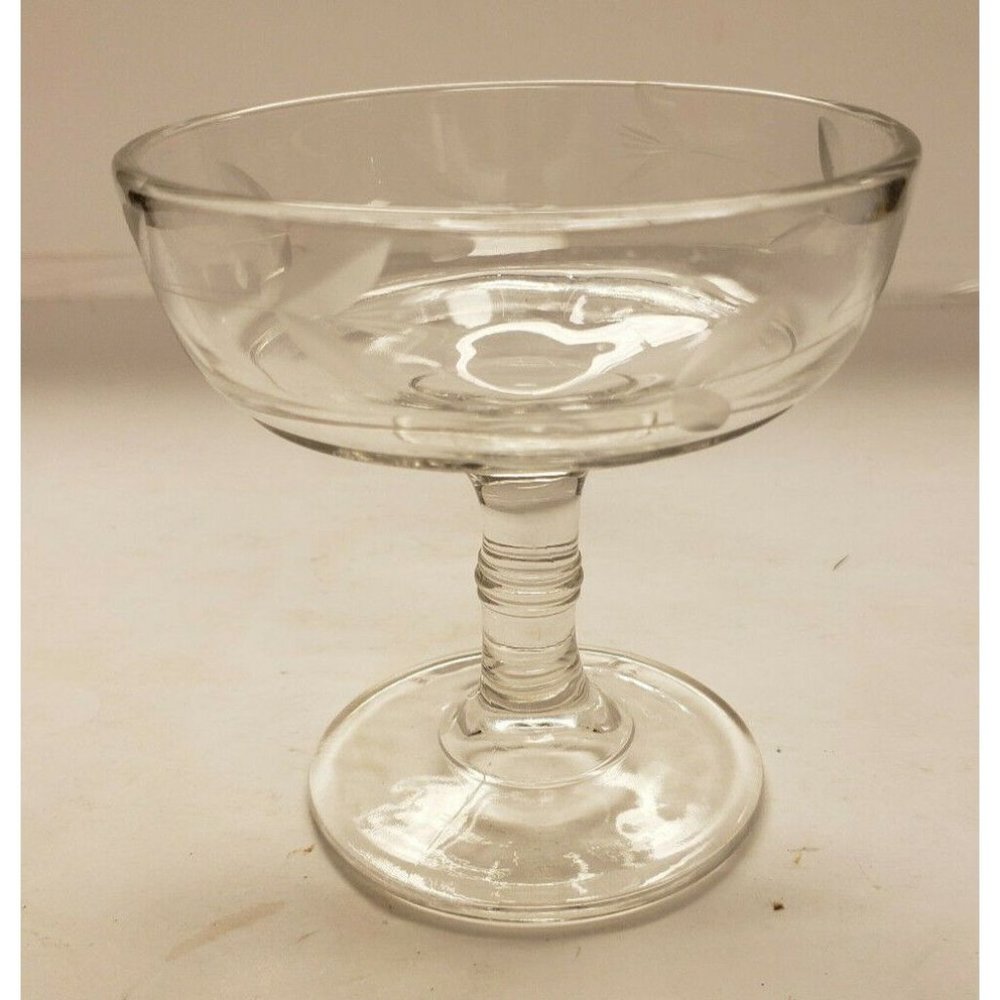 Margarita Glass, vintage, Etched w leaf pattern, VG (G147)